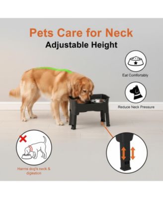 Mess Proof Slow Feeder Dog Bowl Stand 4 Height Adjustable Elevated with 2 Stainless Steel 1 Non Slip Bowls