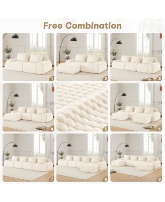 Modern Modular Sectional Sofa - Cream, 4-Seater Flannelette Couch