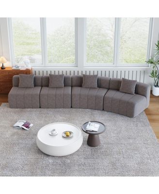 Chenille curved sectional sofa with 4 pillows, curved modular sofa