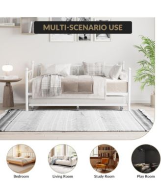 Metal Twin Daybed with Trundle Sofa Bed Steel Slats Curved Flower Design No Box Spring Needed Living Spaces