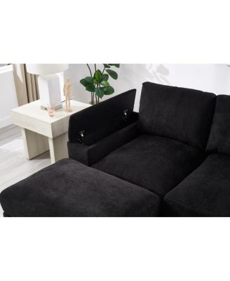 Streamdale Black 4-Seat Corduroy Sectional Sofa Couch with 2 Ottomans