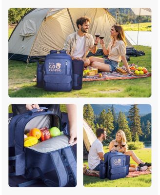 4-Person Picnic Backpack with Insulated Cooler, Blanket and Tableware Set