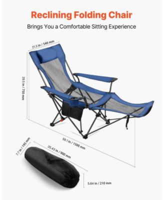 Reclining Camping Chair with 4 Positions, Folding Lounger with Headrest and Footrest