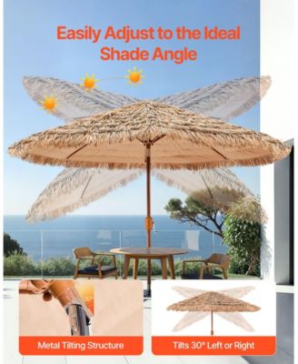 9 Ft Thatched Tiki Patio Umbrella with Tilt and Metal Ribs