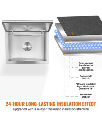 20 x 16 x 13 Inch Drop-In Stainless Steel Ice Chest, 40 Qt with Hinged Lid