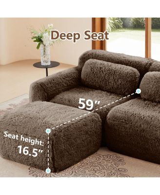  114" Soft Fluffy Plush Modular Sectional Sofa with Ottoman