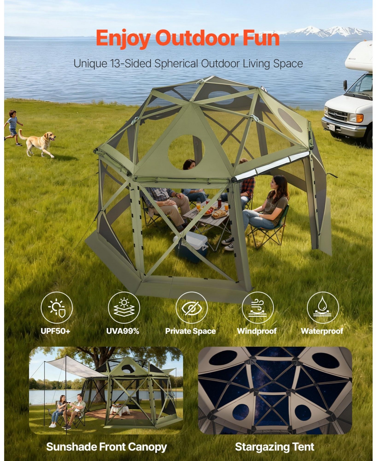 Mecale 13 x 13 Ft Pop-Up Spherical Gazebo Screen Tent for 10-12 People