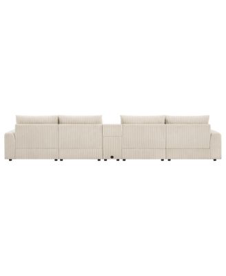 Corduroy U-Shaped Sectional Sofa with Bluetooth, USB, Cup Holders & Storage
