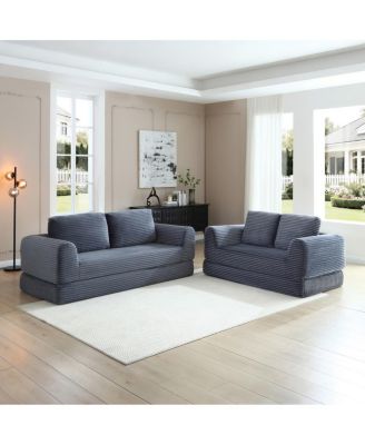  2-in-1 Folding Convertible Sofa Bed, Modern Corduroy Sleeper Couch with 2 Pillows