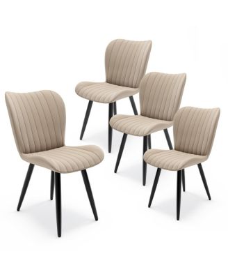 Set of 4 Modern PU Leather Dining Chairs with Thick Cushions & Metal Legs