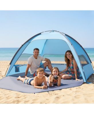 4-Person Beach Tent Sun Shelter with UPF 50+ Protection and Sand Pockets