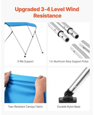 3 Bow Boat Bimini Top 6 Ft with Aluminum Frame