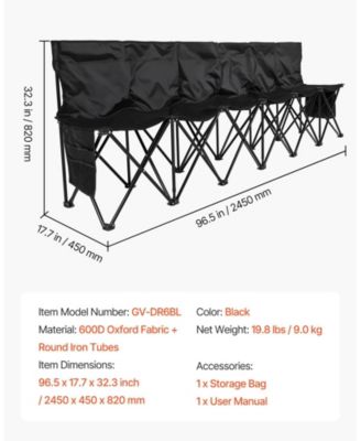 6-Seat Portable Folding Sports Bench with Backrest and