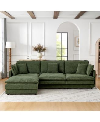 Modern L-Shaped Sectional Sofa with Ottoman, 4-Seater Convertible Couch