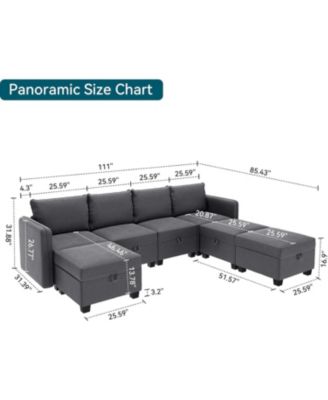 Modular Sectional Sleeper Sofa Bed with Three Ottomans Seven Seat Storage Sectional Couch Oversized Living Room