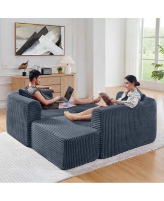 Streamdale 114" Gray Cloud Sectional Couch with L-Shape Chaise & Movable Ottoman