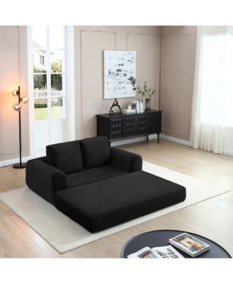 2-in-1 Folding Convertible Sofa Bed, Modern Corduroy Sleeper Couch with 2 Pillows