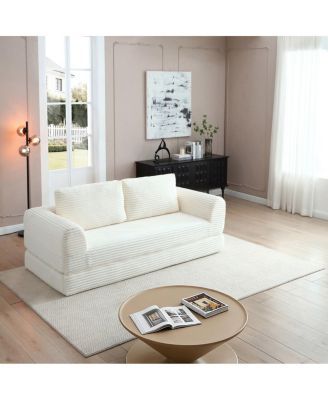  2-in-1 Folding Convertible Sofa Bed, Modern Corduroy Sleeper Couch with 2 Pillows