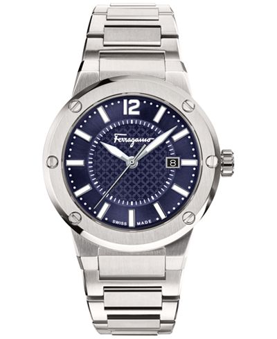 Ferragamo Men's Swiss F-80 Stainless Steel Bracelet Watch 44mm FIF030015