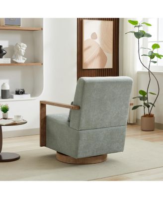 Modern Upholstered Swivel Accent Chair with Solid Wood Armrests