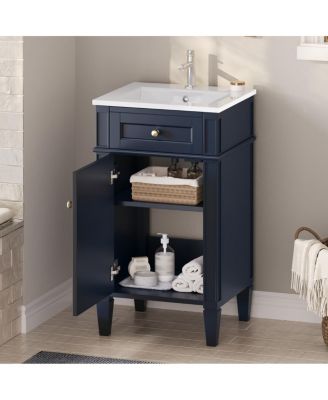 18" Bathroom Vanity with Ceramic Sink, Compact MDF Storage, Soft Close Door, Modern French Style for Small Bathroom