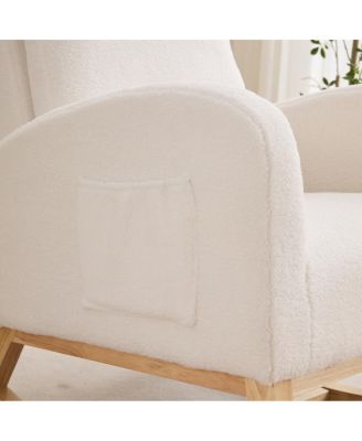  Sherpa Rocking Chair with Side Pocket & Rubber Wood Legs