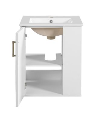 20" Wall Mounted Bathroom Vanity with Sink, Open Shelves Storage, Soft Close Door, Modern Floating Cabinet for Small Space