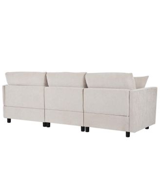 Chenille Curved Chaise 3-Piece Sectional Sofa w/ Pillows