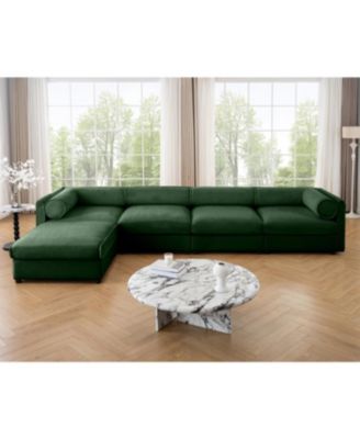 Streamdale Modular Green 4-Seat L-Shaped Sectional Sofa with Storage