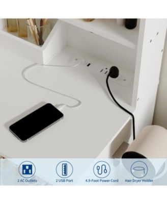 Makeup Vanity Set with 3-Mode LED Mirror, Stool, Storage Drawers and Power Outlet