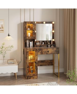 LED Lighted Makeup Vanity Desk with Built-in Power and USB Ports