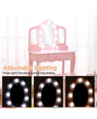 Toddler Vanity Set with 3-Panel Mirror and Stool