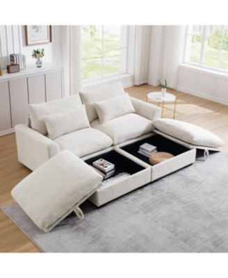 Corduroy 2-Seater Sofa with Storage Footrests