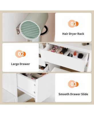 Makeup Vanity Set with Adjustable Lighted Mirror, 4 Drawers, Bench and Charging Station