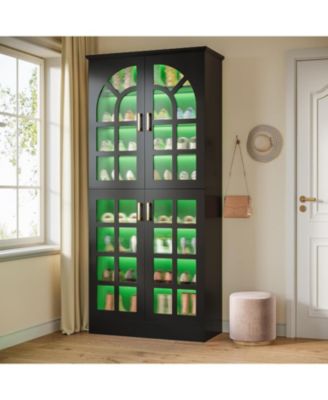 68.94" Tall Shoe Cabinet with Doors and Led Lights, 8-Tier Wooden Shoe Rack Organizer with Adjustable Shelves