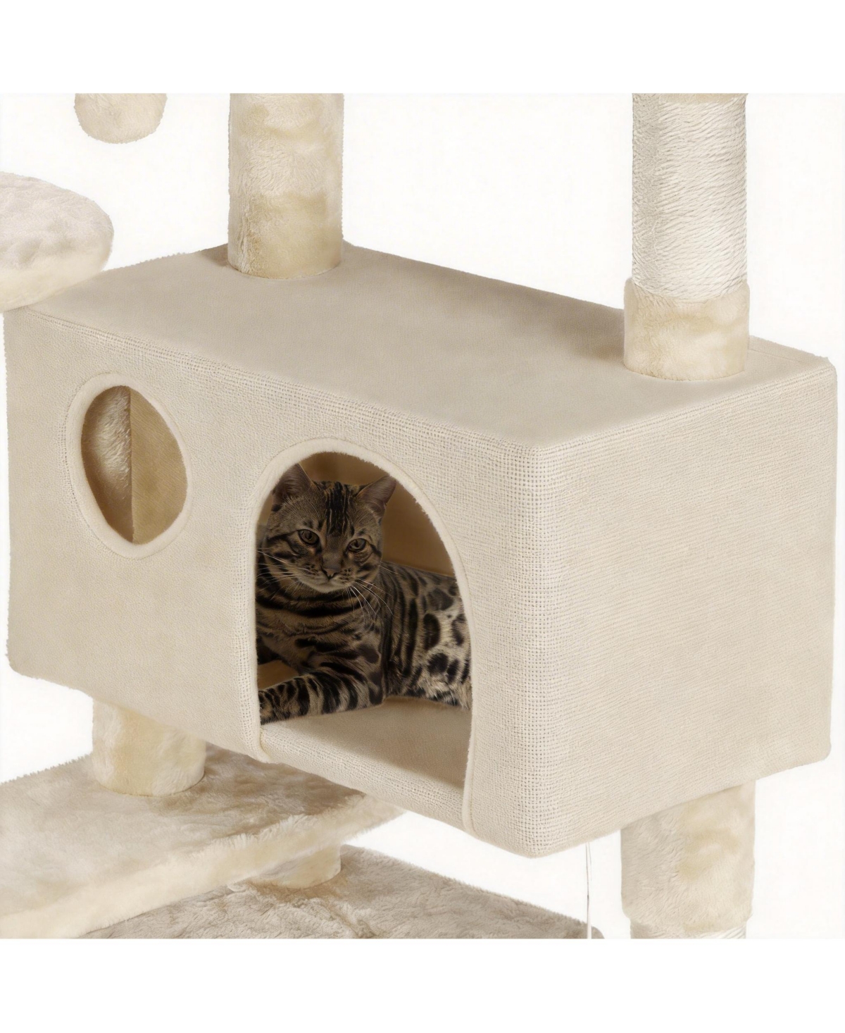 Aronkl Multi-level Cat Tree Tower with Cat-ear Perch 2 Caves Sisal Posts Climbing Ladder Replaceable Balls Pet Activity Center