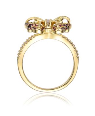 Unique 14K Gold Plated CZ Butterfly Chic Split Top Ring