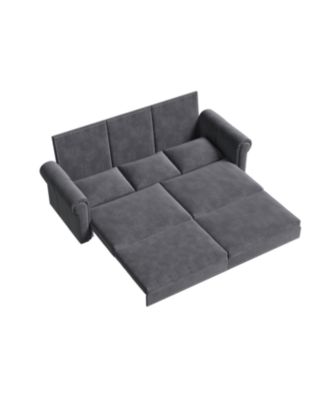 Chesterfield King Pull Out Sleeper Sofa Bed, Velvet, Nailhead Trim