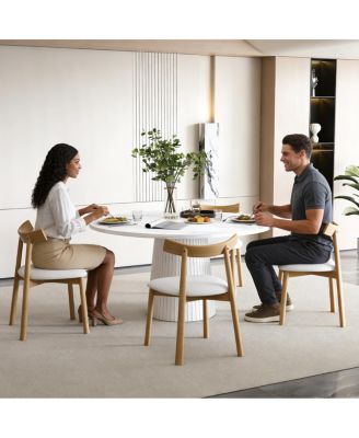 Round Farmhouse Dining Table Set for 4 with 4 Solid Wood Chairs