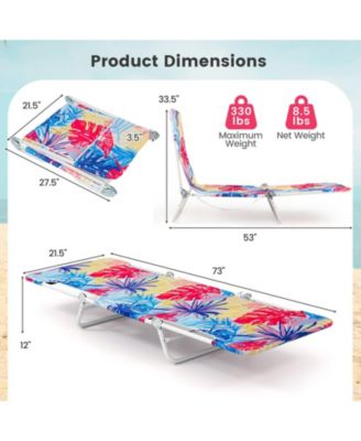 2 Pieces Outdoor Folding Chaise Lounge 5-position Lay Flat Beach Recliner