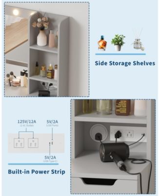 Kids Vanity Desk with 3-Color Touch Control Tri-Fold Lighted Mirror