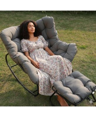 Egg Rocking Chair & Ottoman Set with Cushions, All-Weather Wicker Lounge