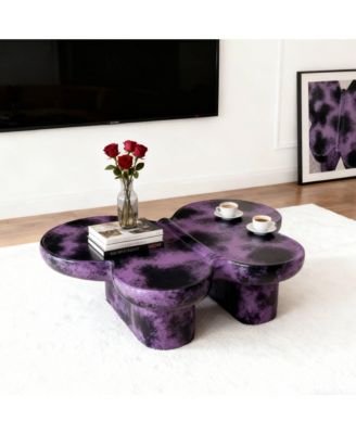 Modern Faux Travertine Coffee Table, Butterfly-Shaped Fiberglass Art Piece for Living Room & Office