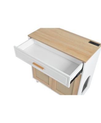 Cat Litter Box Furniture with Scratching Door & Socket