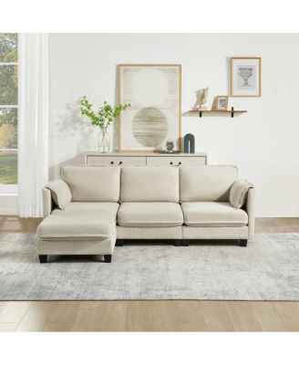 L-shaped sofa, cotton-linen, storage armrest, 3-seater for living room/office