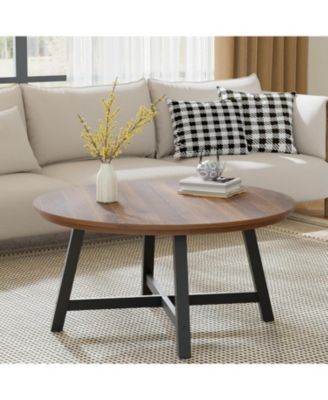 36" Large Round Industrial Coffee Table with Thickened Legs and Adjustable Feet