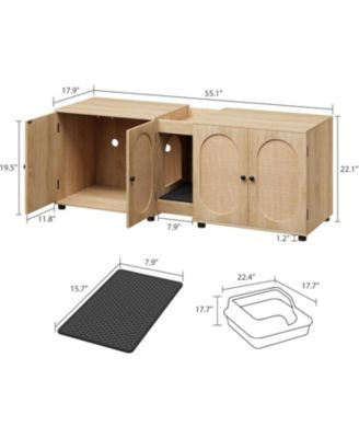 Cat Litter Box Enclosure 55.1" Double Litter Box Furniture Large Cat Box Enclosure Kitty Litter Box for 2 Cats Hidden Cat Litter Cabinet
