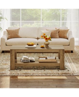 47.24" Rectangle Coffee Table, 2-Tier Living Room Table with Curved Legs