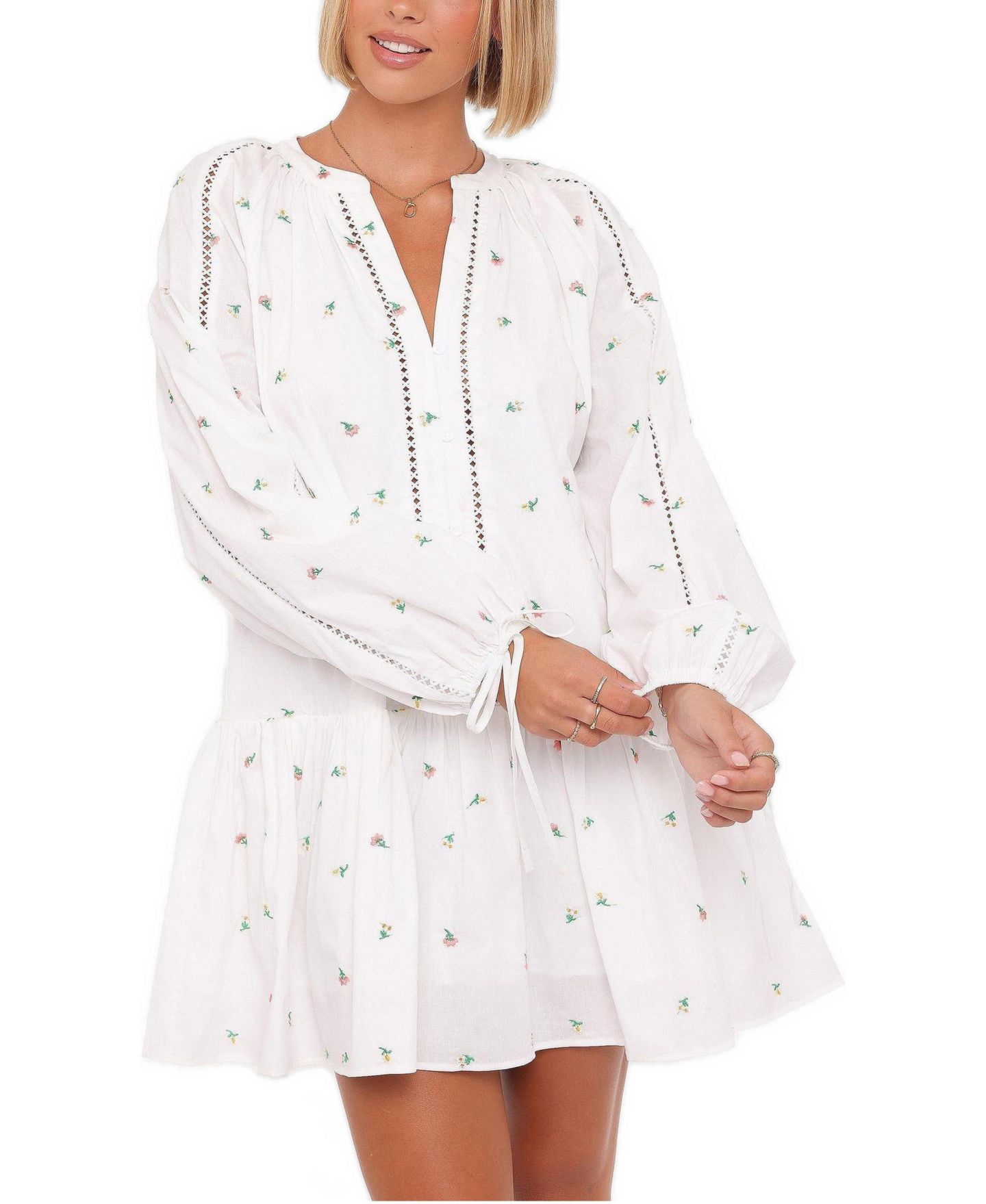 Женское платье Petal and Pup Hart Long Sleeve Mini, цвет: Белый с принтом — фото 1