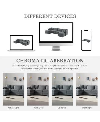 136" Chenille Modular Sectional Sofa with Deep Seat & Movable Ottoman
